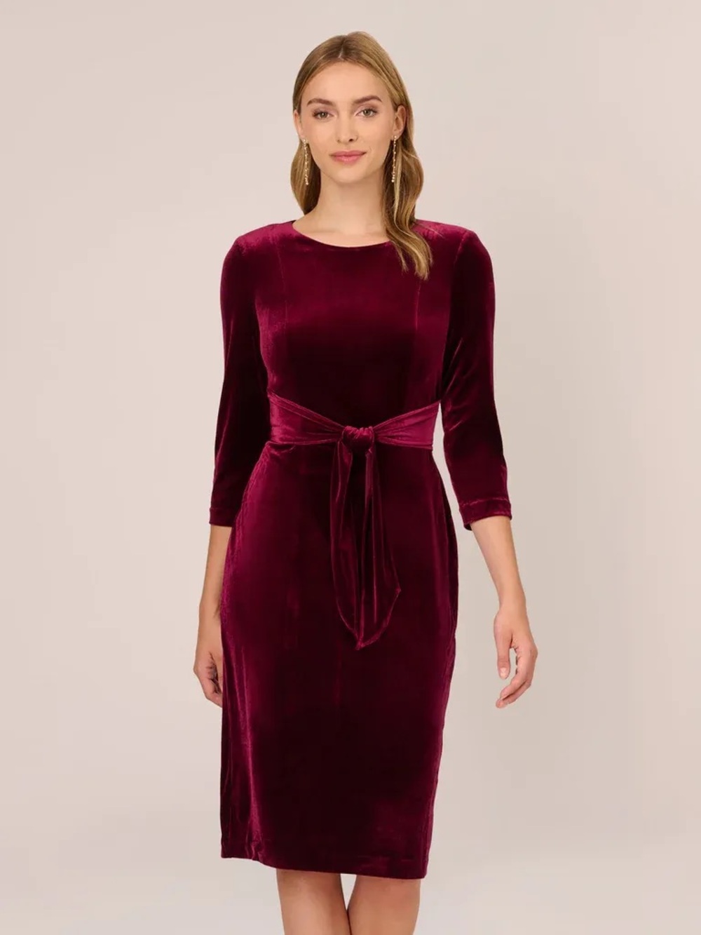 Adrianna Papell Burgundy Velvet Tie Waist Cocktail Midi Dress Size 16W NWT GALA